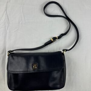 Etienne Aigner Navy Genuine Leather Crossbody Shoulder Bag w goldtone logo